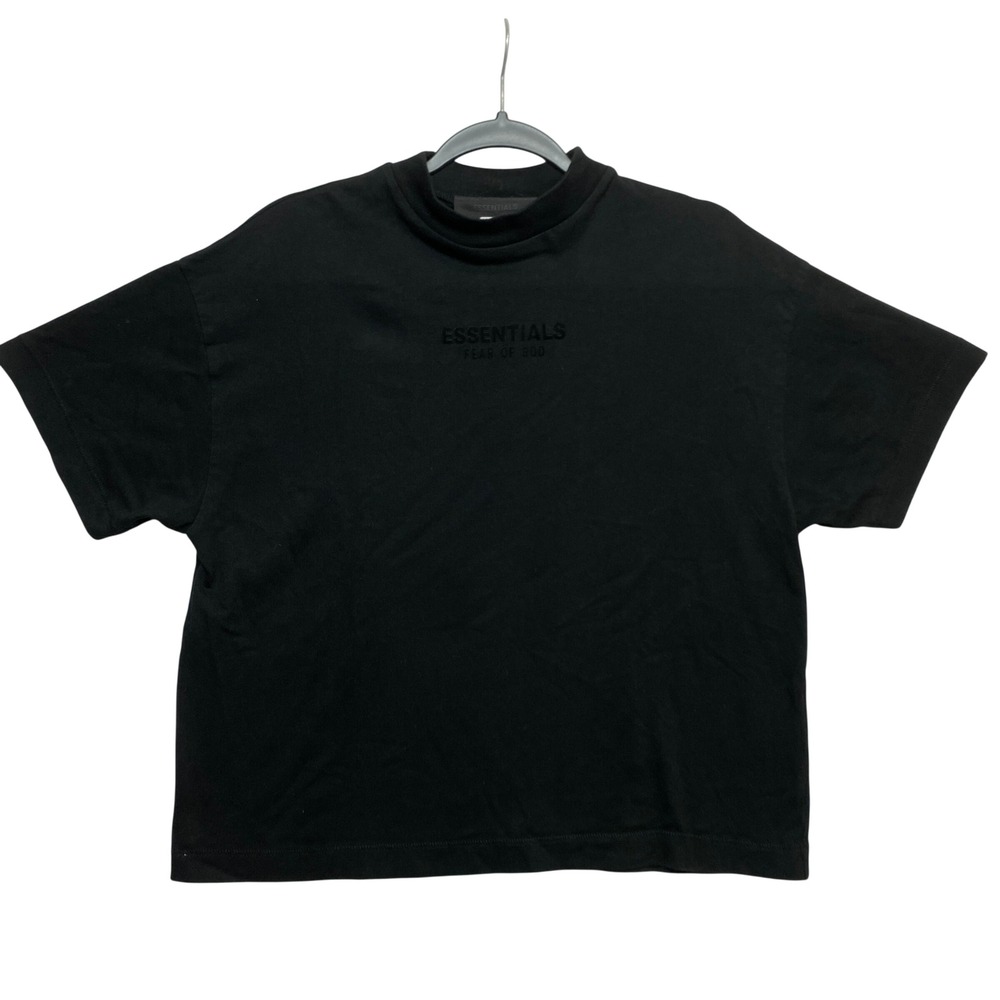 Essentials T-Shirt Youth 10 Black Fear of God Mock Neck Logo Boxy Fit